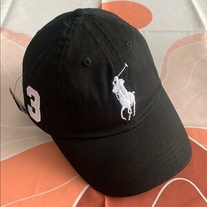 Ralph Lauren Polo Black Baseball Cap with White Logo and '3' Patch